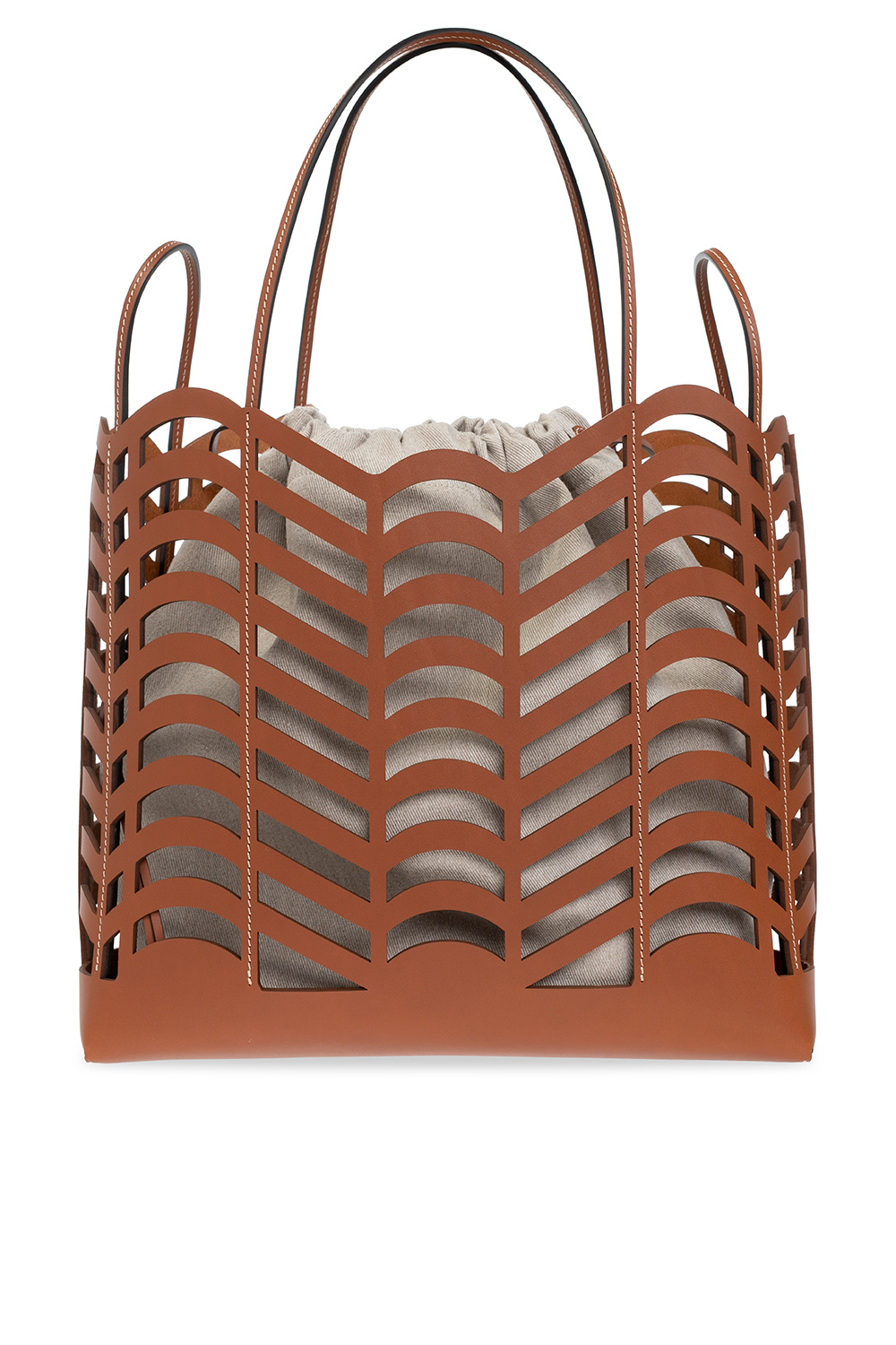 憧れのクロエ☆Chloe☆ KAYAN Shopping TOTE BAG Chloe Brown/Beige Leather/Canvas Kayan Perforated Medium